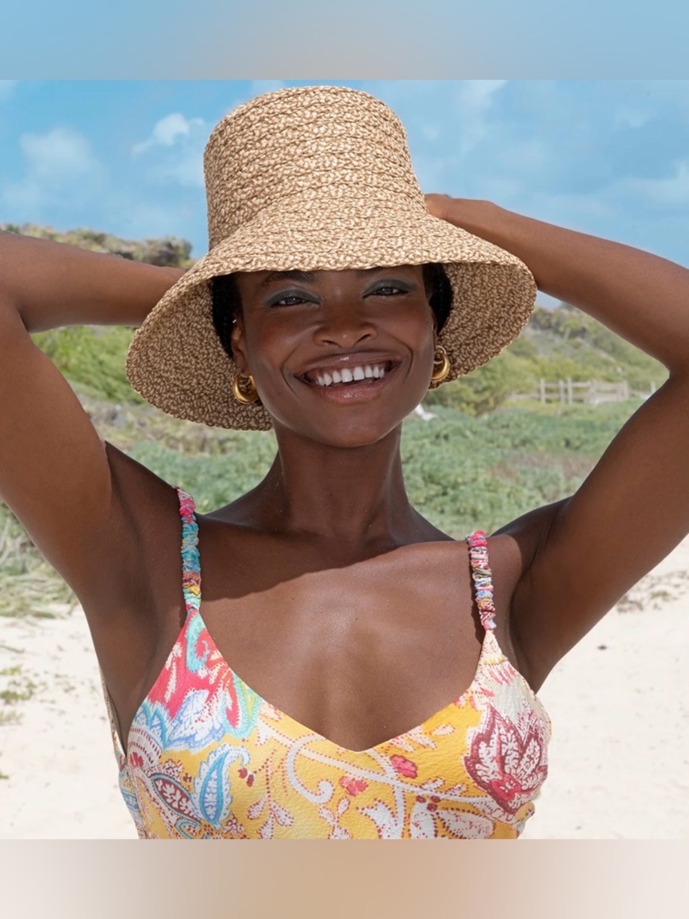 Eric Javits Valeria Bucket Hat in Peanut (NWT) UFP 50+ Retail $395